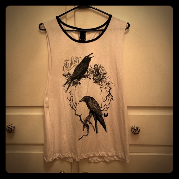 Tops - Sullen Angels White Shirt w/Black Crows & Roses